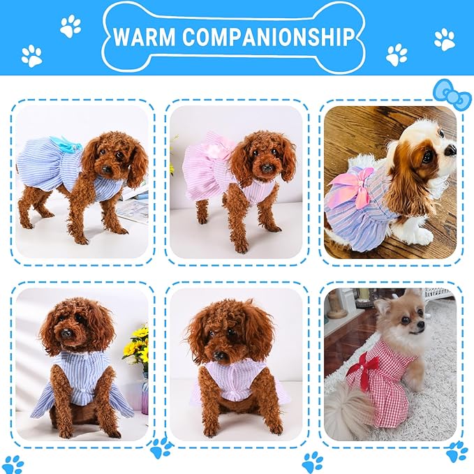 TAPBULL Dog Dresses, Fashionable Pet Dog Clothes, Cute Cat Birthday Dress Outfit (Blue/Red/Pink/Pink-Blue/Yellow-Blue 5-Pack), Small