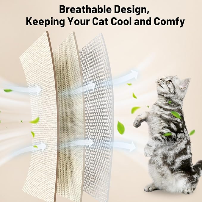 Sisal Cat Scratcher Bed, Natural Cat Scratching Lounge Chair with Sturdy Solid Wooden Frame, Cat Couch Bed & Furniture Protector, Cat Scratch Pad for Indoor Cats and Kittens