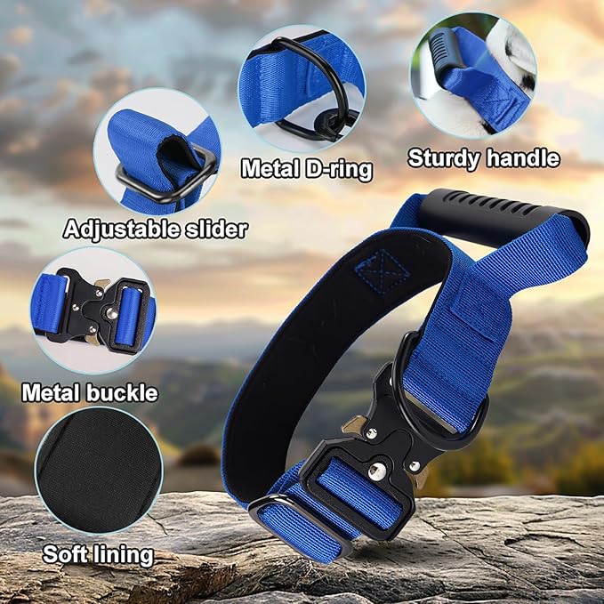 JSXD Tactical Dog Collar, 1.5 Inch Wide, Heavy Duty Military Training Collar with Handle, Metal Quick Release Buckle, 1000D Nylon, for Medium Large Dogs
