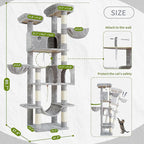 Tall Cat Tree, Large Cat Tower for Adult Cats, 80.7'' (205cm) Heavy-Duty Cat Tree House for Indoor Cats 20 lbs+ with Scratching Posts, 2 Top Perches/Condos, Hammcok, Light Gray GCT034W