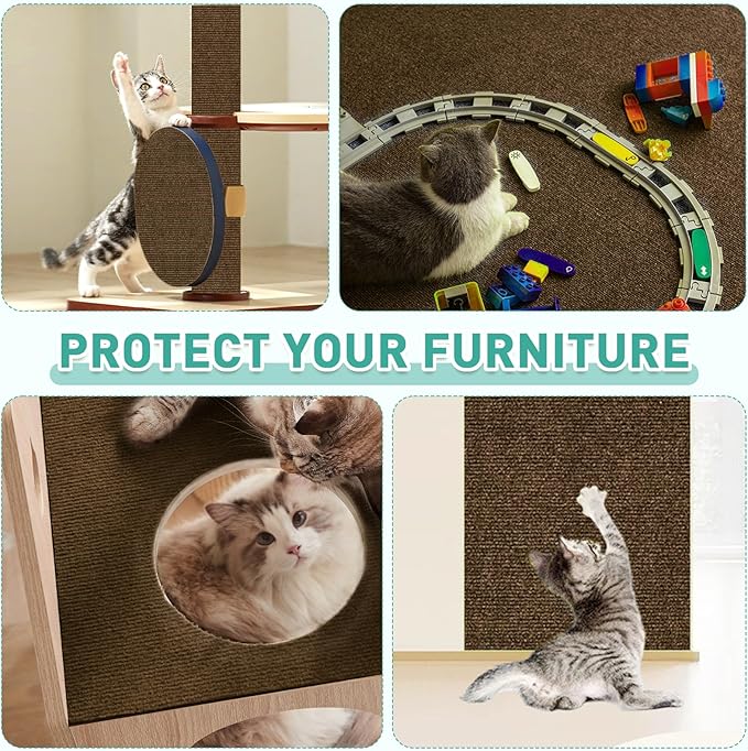 Cat Scratch Furniture Protector for Couch, Wall & Door Guard, Trimmable Self-Adhesive Scratch Pad, DIY Climbing Mat, Deterrent, Scratching Post Replacement (39.4''x15.8'', Brown)