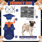 5 Pcs Dog Graduation Costume Set Include 2026 Pet Graduation Gown with Stole Puppy Grad Cap Lensless Glasses DIY Letter Stickers for Dogs Cats Holiday Costume Accessory(Blue Orange,M)