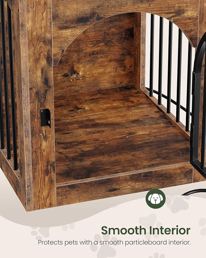 Dog Crate Furniture, Wooden Dog House with Charging Station and Storage Drawer, Indoor Pet Crate End Table for Small Breeds, for Living Room, Bedroom, Rustic Brown MGW01UFG