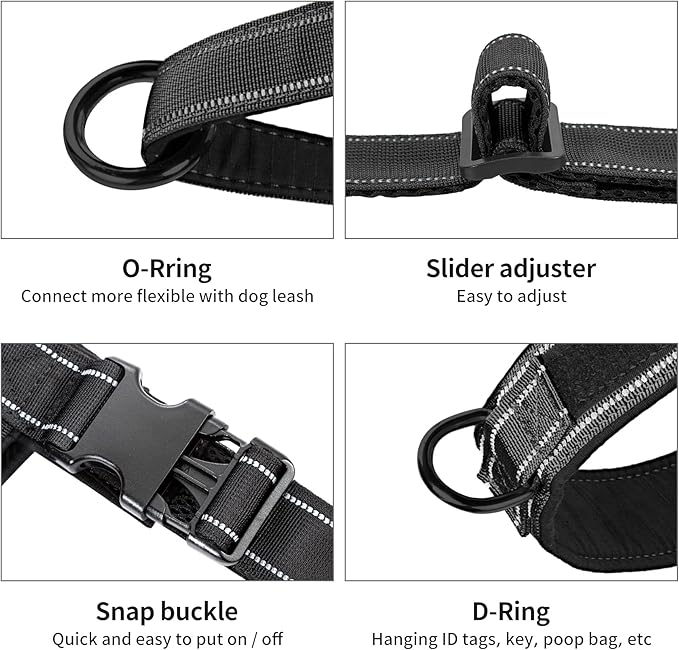 Annchwool No Pull Dog Harness with Soft Padded Handle,Reflective Strip Escape Proof and Quick Fit to Adjust Dog Harness,Easy for Training Walking for Small & Medium and Large Dogs(Black,S)