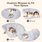 Meowfia Indoor Cat Tunnel with Donut Bed - Large Flexible Play Space for Multiple Pets - Circle or Snake Shape, Cozy Lounge (Grey)