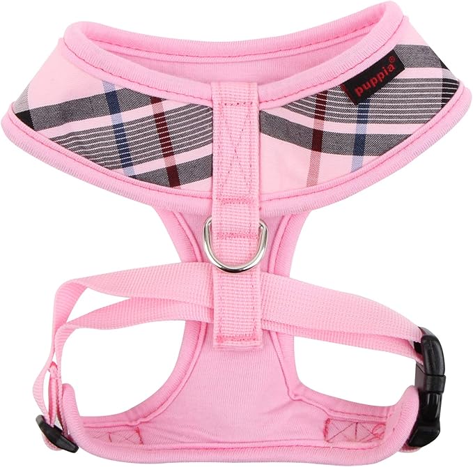 Puppia Junior Over-The-Head Dog Harness Checkered Pattern No Choke No Pull Adjustable Chest Belt Walking Training for Small and Medium Dog, Pink, X-Large