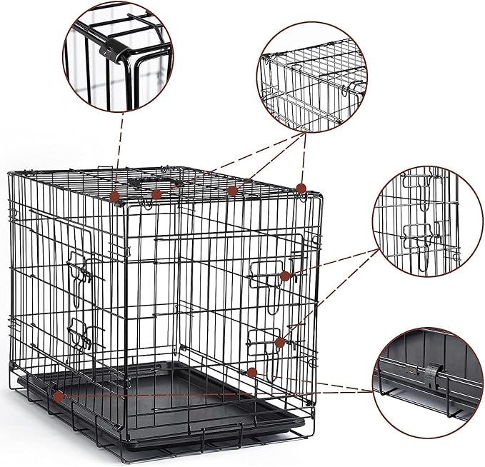 DONORO Dog Crates for Small Size Dogs Indoor Double Door Dog Kennels & Houses for Puppy and Cats, Collapsible Metal Contour Dog Cages (Black, 36.0" L x 23.0" W x 25.0" H)