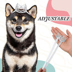 2 Pcs Dog Crown Headband Dog Tutu Dress Set Crystal Rhinestone Tiara Crown Tutu Skirt Pet Dress Costume for Puppy Birthday Party Wedding Photo Prop Costume(X-Large,Rose Red)