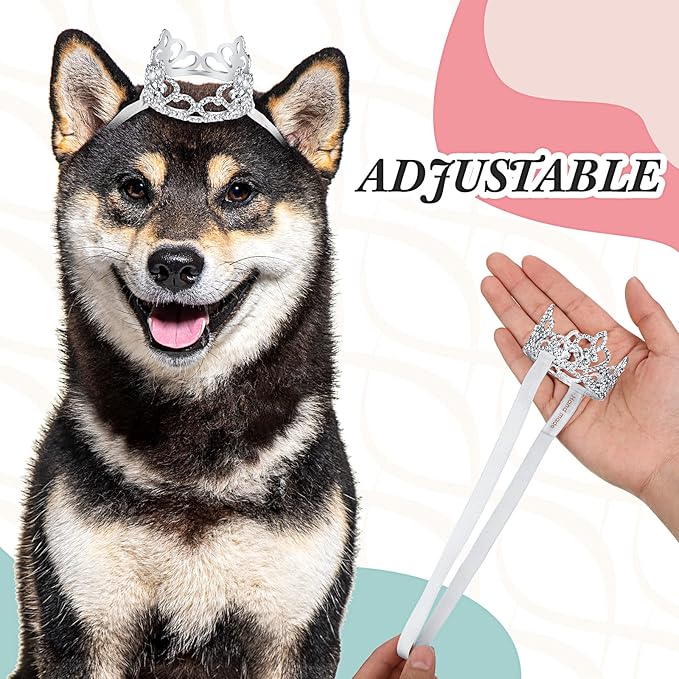 2 Pcs Dog Crown Headband Dog Tutu Dress Set Crystal Rhinestone Tiara Crown Tutu Skirt Pet Dress Costume for Puppy Birthday Party Wedding Photo Prop Costume(Large,Rose Red)