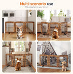HOOBRO Indoor Dog Gate with Support Feet, Freestanding Pet Gate for Doorway, Stairs, 24 Inch 3 Panels, Folding Dog Fence, 360° Hinge for Easy Access, Sturdy Iron Pipe, Rustic Brown BF05PP03