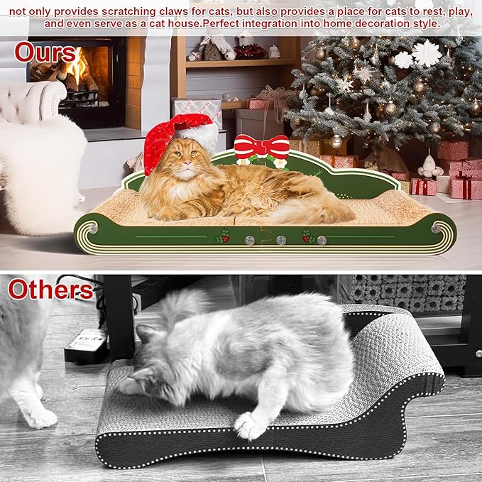 Sofa-Shaped Cat Scratching Couch - Thick Cardboard Cat Lounge Bed for Indoor Rest & Play Christmas Theme Sofa Scratcher Pad (23 "L X 12.2" W X 6.7" H)