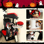 PawHut Gothic Cat Tree, 78" Extra Tall Cat Tower for Indoor Kittens with 2 Spacious Condos, Sisal Scratching Posts, 4 Bat Hanging Balls, Comfy Hammock, Ramp, Bed, Black and Red Halloween