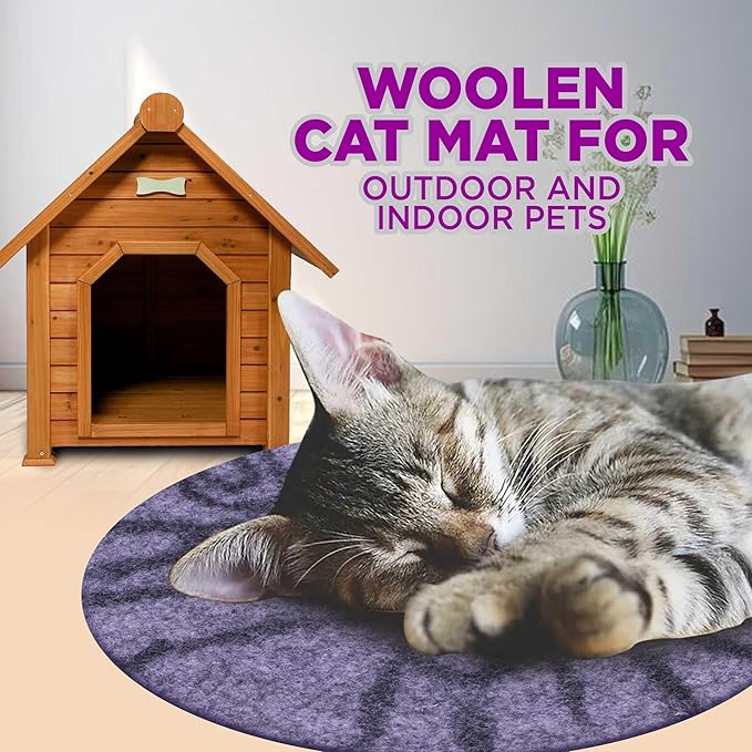 Cat Bed Mat Natural Merino Wool Cozy Large Carpet Pad for Pet Cats Kitty Small Dog House Warm Organic Sheep Wool Scratch Floor Mats Rug Bedding (Gray Tiger, Large)