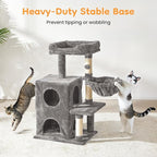 Multi-Level Cat Tree Tower for Large Cats with Scratching Posts, Condos, Perch, Hammocks & Toys, Cat Jungle Gym for Indoor Cats, Ideal for Multi-Cat Households, Gray