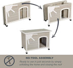 MidWest Homes for Pets Eilio Folding Outdoor Wood Dog House, No Tools Required for Assembly | Dog House Ideal for Small Dog Breeds, Beige (12EWDH-S)