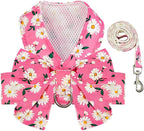 BAEJMJK Dog Harness and Leash Set with Bow Knot No Pull Pet Daisy Floral Harness with D-Ring Soft Mesh Dog Harness Vest Set Escape Proof Princess Puppy Harness for Small Girl Dogs Cats（Pink M）