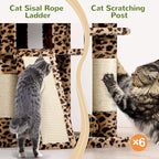 Globlazer Heavy Duty Cat Trees for Large Cats, Sturdy 72in Maine Coon Cat Tree for Large Cat 20 lbs+ Heavy Duty Cat Tower for Adult Biggest Cats with 6 Scratching Posts, Hammock, S72, Leopard Print
