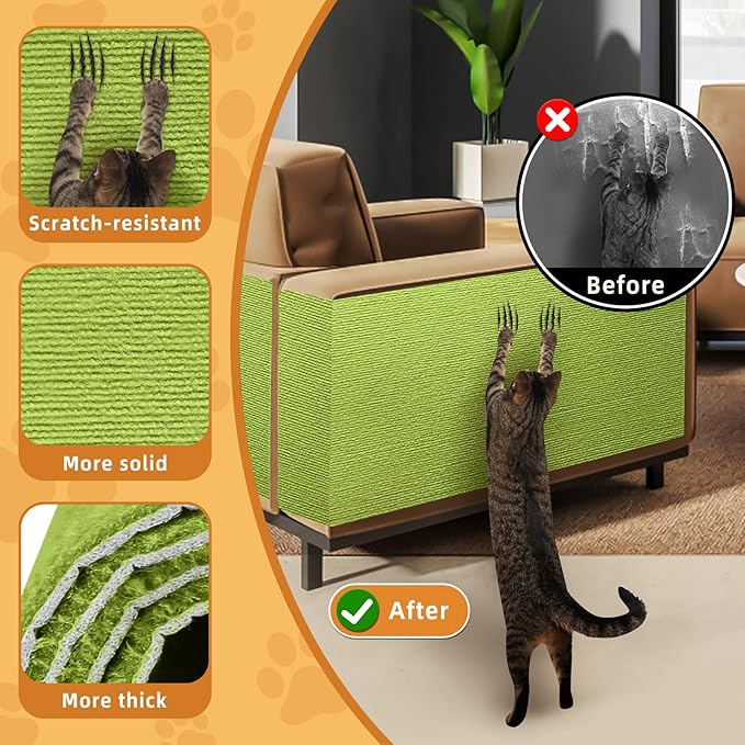 4pack Cat Scratch Couch Furniture and Wall Protector | Adhesive Cat Scratch Pad for Covering Cat Tower, DIY Climbing Cat Scratcher Couch Protector from Cat Claws Scratching (Green)