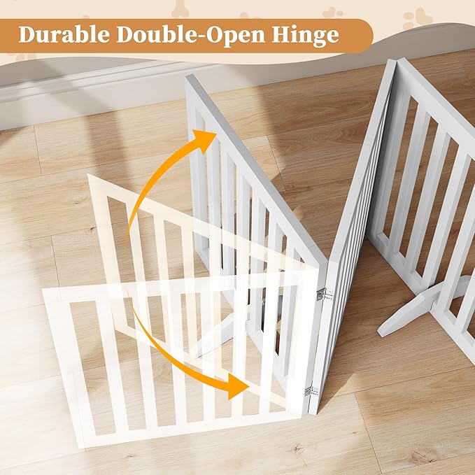 24”H Freestanding Dog Gates for The House, Wooden Pet Gates for Doorways, Extra Wide Dog Gate for Stairs, Support Feet Included, 80 inch Wide 4 Panels, Indoor Use, White