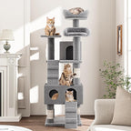 Cat Tree, Tall Cat Tower Condo for Indoor Large Cats, Cat House Furniture with Padded Plush Perch Sisal Scratching Posts (Grey, 63 * 19.7 * 19.7 in)