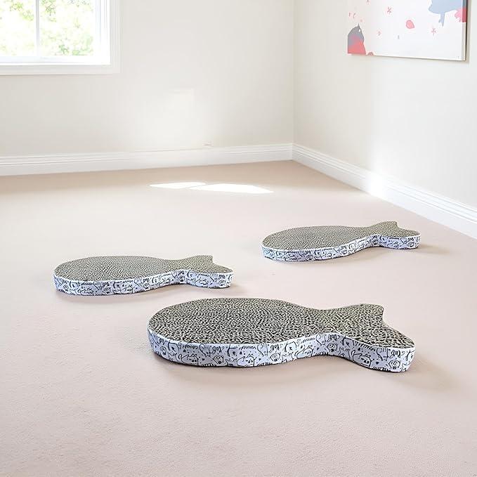 2Pcs Cat Scratching Board Premium Scratch Textures Cardboard Anti-Scratch Stress Relieve Indeformable Fish Self-Adhesive Scratching Board, Cat Scratching Pads (28×15×2.5 cm)