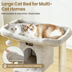 Cat Tree Tower for Indoor Large Cats, Cat Scratching Post with Big Perch Bed, Tall Trees House with Condo Cave, Toy Balls, Modern Climbing Furniture Big Platform for Kitten