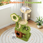 Tangkula Cute Cat Tree Green Forest, 40 Inch Multi-Level Aesthetic Cat Tower with Sisal Scratching Posts, Trunk Condo, Flower Perch, Plush Napping Bed, Pompom, Spring Toy, Platforms for Indoor Cats
