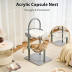 34" Modern Cat Tree Furniture, Minimalist Metal Frame Cat Tower with Wood Platforms, Washable Cushion & Scratching Post, Stylish Cat Condo for Indoor Cats, Dove Gray