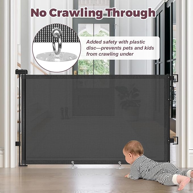 Retractable Baby Gates 2 Pack, 55" Wide Mesh Dog Gate Indoor, 34" Tall Gate for Stairs Doorways Hallways Deck, Child Pet Safety Gate for Indoor Outdoor Home Use, Black