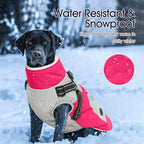 IECOii Dog Winter Coat with Harness Built in, Waterproof Windproof Dog Coats for Large Dogs, Thermal Fleece Cold Weather Jackets with Zip, Outdoor Warm Snow Jacket Reflective, Rosered, XXXL