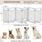 Yaheetech 32-inch Tall Dog Gate with Door Extra Wide Pet Gate for Dogs, Foldable Wire & Wooden Puppy Safety Fence w/3 Support Feet,Freestanding Dog Gate for The House, Doorway, Stairs(White,6 Panels)
