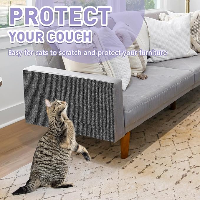 Cat Scratch Furniture Protector for Couch, Wall & Door Guard, Trimmable Self-Adhesive Scratch Pad, DIY Climbing Mat, Deterrent, Scratching Post Replacement (39.4''x15.8'', Gray)