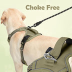Funfox Dog Harness No Pull, Adjustable Pet Vest Harness, Super Soft Material with Vertical Handle Easy Control, Reflective Night Walking, 2 Leash Clips for Large Dogs, Army Green, L