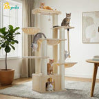 PETEPELA 67" XXL Cat Tree for Large Cats up to 25 lbs, Heavy Duty Cat Tower w/13 Extra-Thick Sisal Scratching Posts [φ4.3”], Cat Furniture with Metal Frame Hammock & XL Condo for Maine Coon, Beige