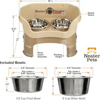 Neater Feeder Deluxe Mess-Proof Elevated Dog Bowls for Medium Dogs (19–40 lbs), 2 Height Adjustable (10” & 12.5”) No-Spill Raised Dog Bowl Stand, Stainless Steel Food Bowl Set, Made in USA, Cappuccino