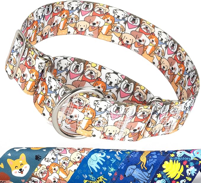 1.5 Inch Wide Dog Collar - No Pull Martingale Collar for Large Dogs, Heavy Duty Adjustable Training Collar for Medium, Large & XL Dogs(Cute Dog XL)