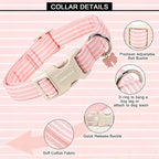 ARING PET Stripe Dog Collar, Cute Spring Summer Pink Stripe Pet Collars with Bow Charm for Puppy Small Medium Large Female Girl Dogs-L, for Daily Outdoor Walking Training