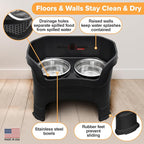 Neater Feeder Deluxe Mess-Proof Elevated Dog Bowls for Large Dogs (40+ lbs), 2 Height Adjustable (14.5” & 17.5”) No-Spill Raised Dog Bowl Stand, Stainless Steel Food Bowl Set, Made in USA, Black