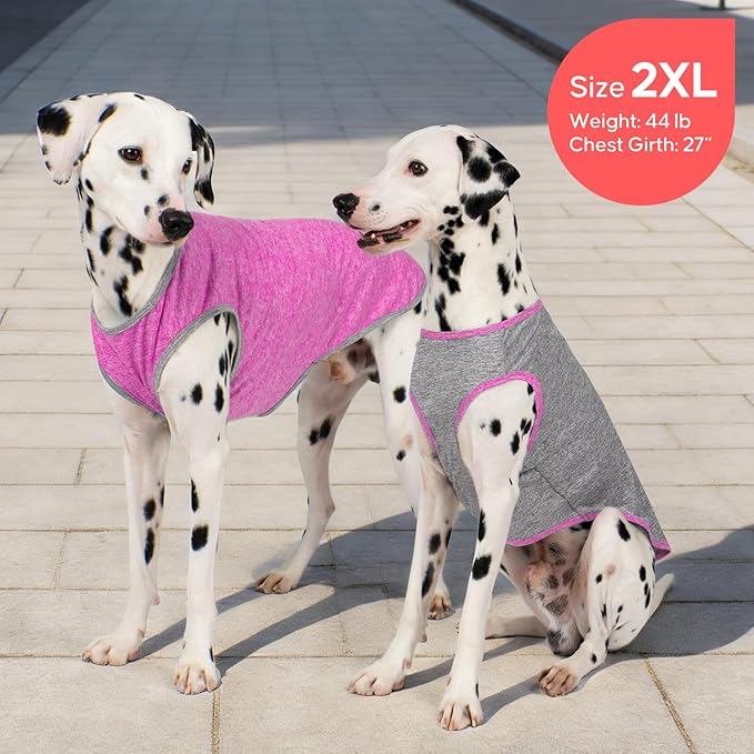 KYEESE 2Pack Dog Shirt, Lightweight Sun Protection Sleeveless Dog T Shirts for Large Dogs Girl, Breathable Pet Reflective Tank Top Summer Dogs Clothes for Outdoor Walking, Grey+Hotpink, 3XL
