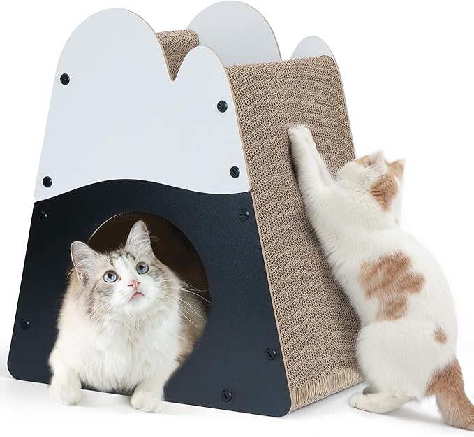 FUKUMARU Cat Scratcher House, 19.5 Inch Cozy Cardboard Cat Scratcher, Moutain Shape Vertical Bed Lounger, Durable Cats Scrathing Pad for Indoor Cats, Safe & Secure