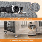 Lulive Dog Crate Furniture Set of 2, Dog Kennel Indoor Double Doors Wooden Dog Cage, 38'' Heavy Duty Dog Crate with Cushion & Wheels, End Table Pet House Chew-Resistant Up to 70 lb, Grey