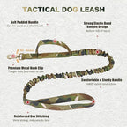 Tactical Dog Collar and Bungee Leash, Camo Military Dog Collar & Leash Set with USA American Flag Adjustable K9 Collar with Heavy Duty Metal Buckle & Handle,with Patches and Airtags Case (XL, Camo)