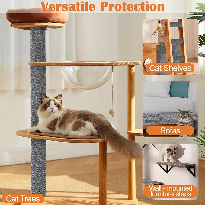 Cat Scratch Furniture Protector-100 x 15.8" Trimmable Self-Adhesive Cats Claws Scratch Pads, Cat Climbing Couch Protector for Protecting Furniture Couch Chair Sofa Cats Pet Gift (Light Gray)