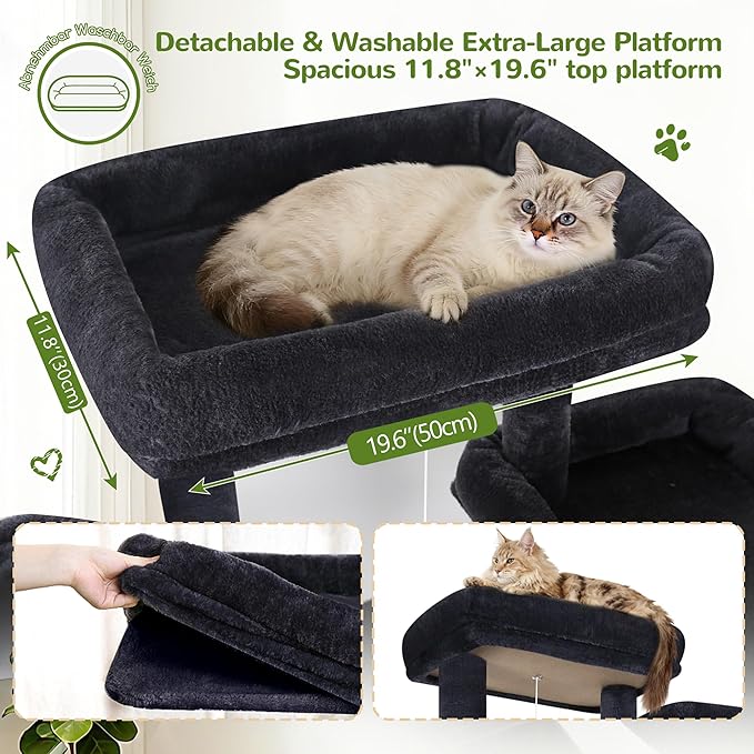 Globlazer 77" Cat Tree for Large Cats, Tall Cat Tower with Scratching Board & Thickened Stable Base, Skin-Friendly Multi-Level Activity Center for Multi-Cat Household, Maine Coon, S77C,Dark Grey