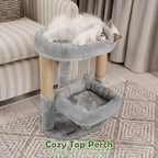 Cat Tree for Indoor Cats, 2-Tier Cat Tower with Padded Donut Beds, Stable Structure, Sisal Scratching Posts & Hanging Ball Toy, Modern Cat Furniture (Light Grey)