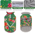 VIVAGLORY Snowrap Dog Coat, Jacket with Harness Hole, Dog Coat for Winter & Cold Weather, Fluffy Warm Fleece Lined Reflective Water Resistant for Puppy, M, Northeast Florals-Green
