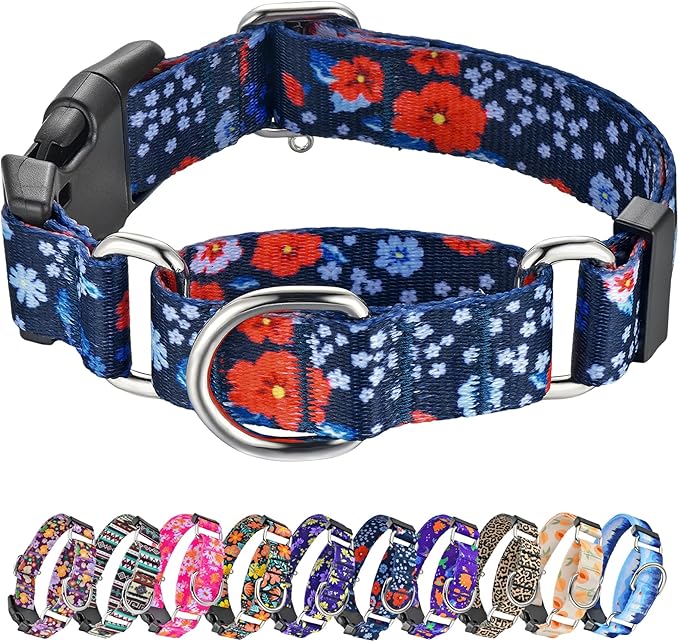 Hikiko Martingale Collar for Dogs Cute Floral Dog Collar for Small Medium Large Dogs Soft Nylon Flower Dog Collars (Plum Blossom,Large)