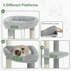 Cat Tree for Large Adult, 71.7'' Tall Cat Tower for Indoor Cats, Sturdy Heavy Duty Cat Tree Tower for 20 lbs+Cats, 3 Big Cat Condos, 10 Scratching Posts, 3 Platforms, Light Gray GCT036W