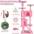 Large Cat Tree, 54 Inches Cat Tower Condo with Scratching Post for Indoor Cats, Wrapped Sisal Pole, Platform, Baskets & Dangling Toy, Pink