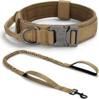 Tactical Dog Collar Set, Adjustable Military Training Nylon Dog Collar with Control Handle and Heavy Quick-Release Metal Buckle for Small Medium Large Dogs, Brown S